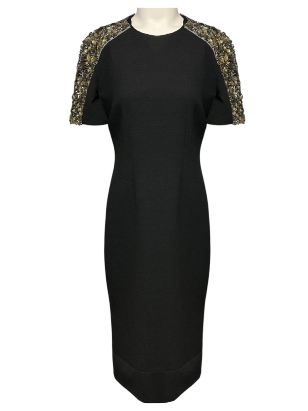 BURBERRY CHARCOAL GREY BEJEWELED SHORT SLEEVED MIDI DRESS